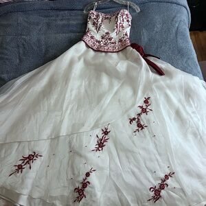 Elegant White and Red Kids Formal Dress